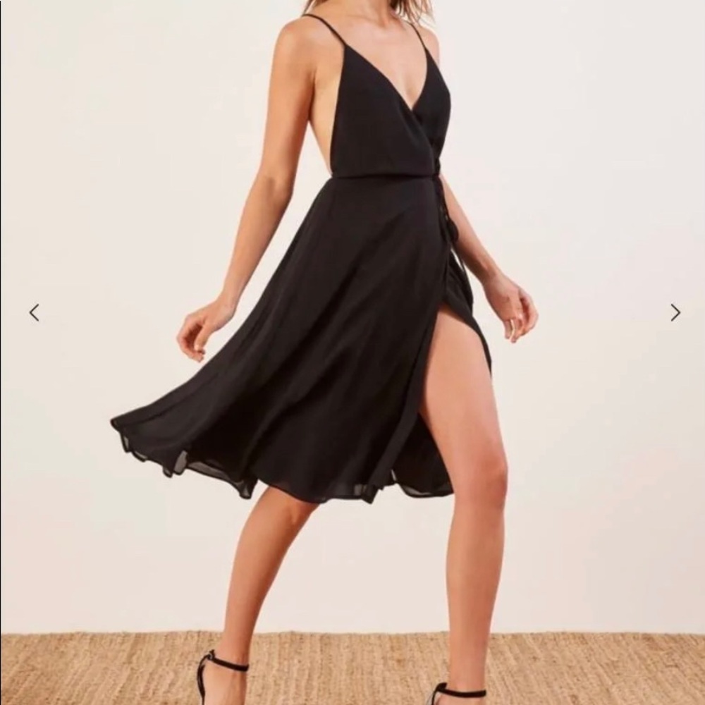 Reformation Tropics wrap dress in black